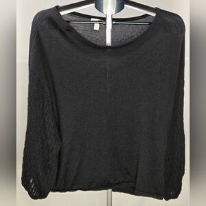 Garnett Hill 100% Merino Wool Balloon Crochet Sleeve Oversize Top, Medium